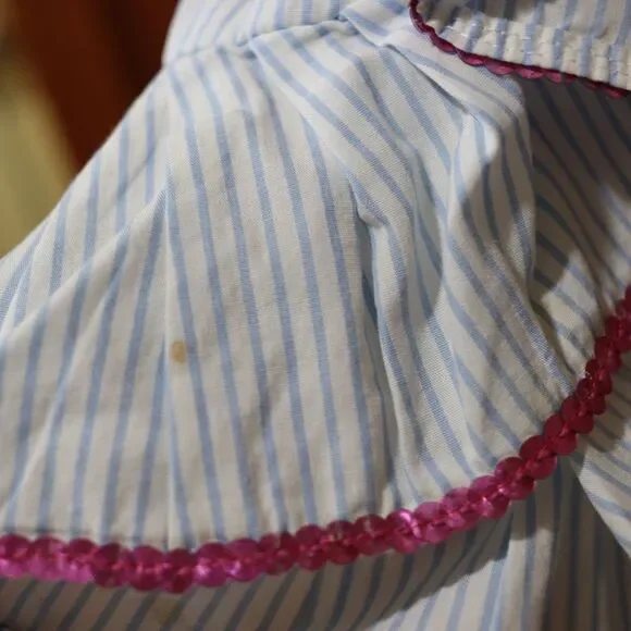 Bell Fine Garments Vintage Striped Button Down Ruffle Sleeve Sequin Trim Shirt 1 - Picture 9 of 12